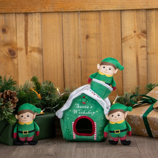 Festive Christmas Dog Toy-  Santa's Workshop With Elves