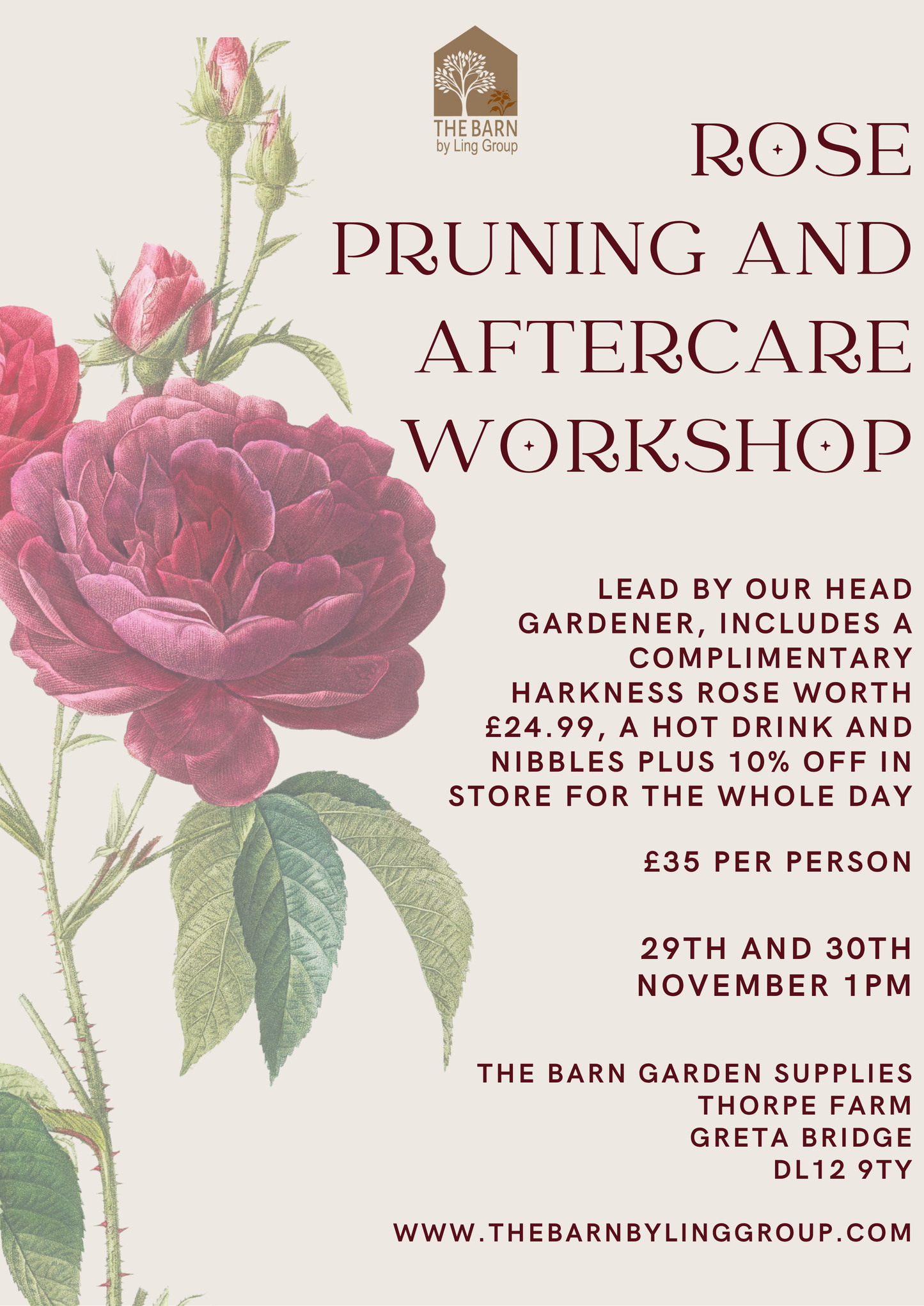 Rose Pruning and Aftercare Workshop- 29th November 1pm