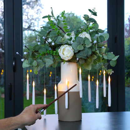 10 White Remote Controlled Magic Candles with Wand