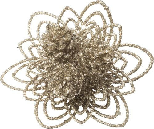 Glitter Leaf with Cones - Champagne Christmas Wreath Pick