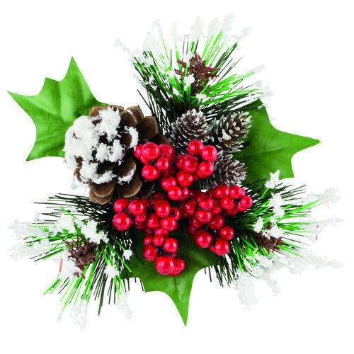 Snowy cones & Holly Christmas Wreath Pick