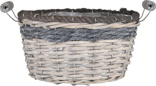 Indoor Plant Willow Two Tone Round with Wood Handle 23cm