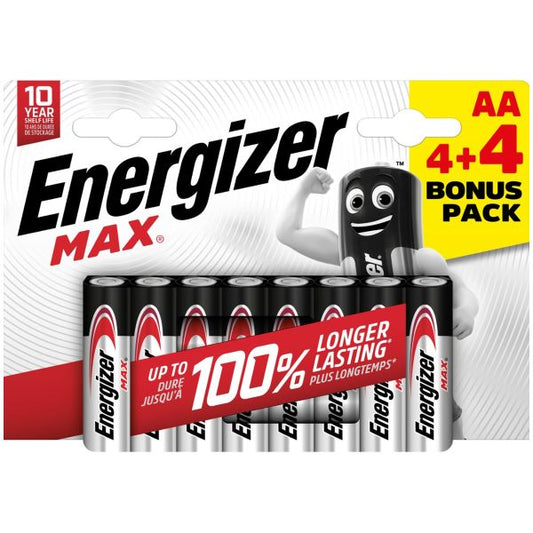 Energizer Max Batteries AA 4 plus 4 bonus pack